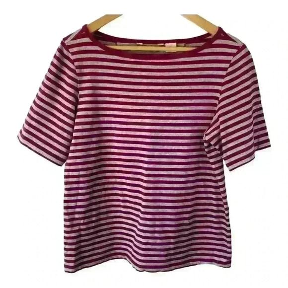 Tommy Bahama Tops - Tommy Bahama Women's Magenta and‎ Gray Striped Short Sleeve Shirt Size Large